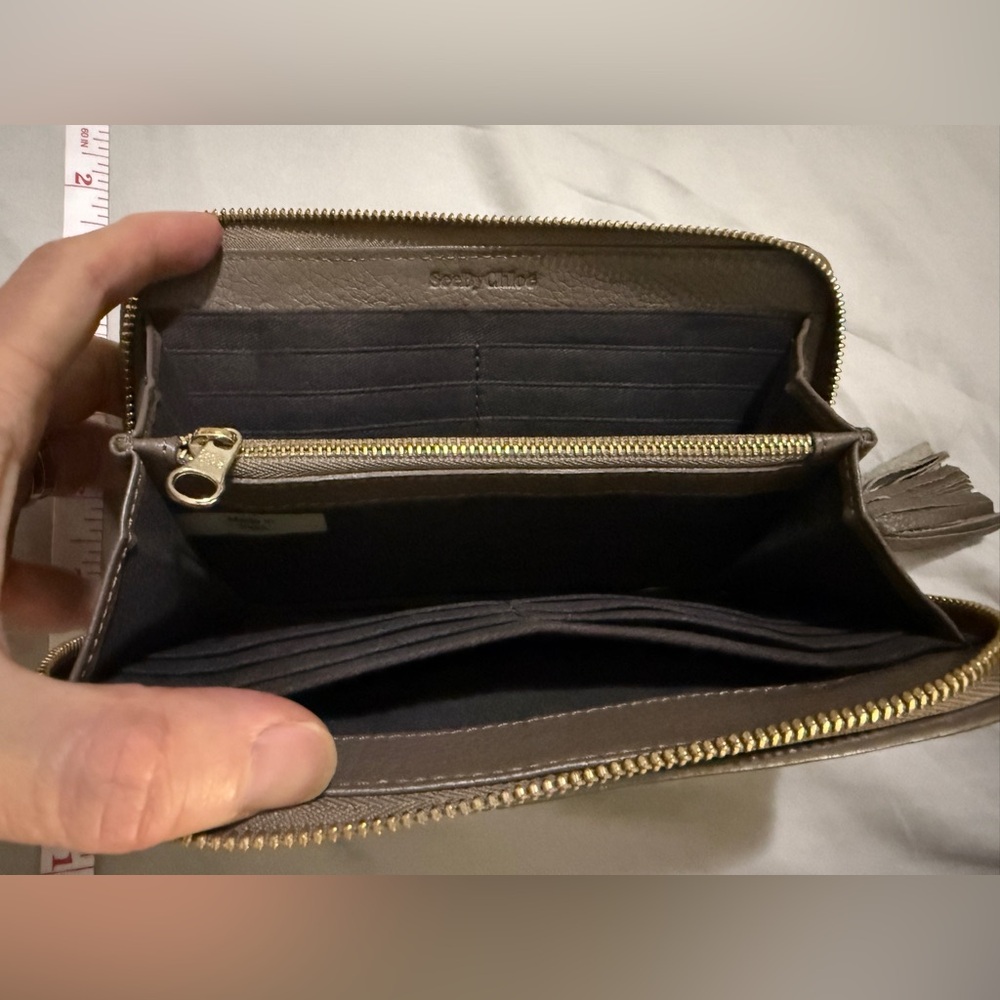 See By Chloé Taupe Leather Zip Wallet with Tassel - Picture 9 of 15